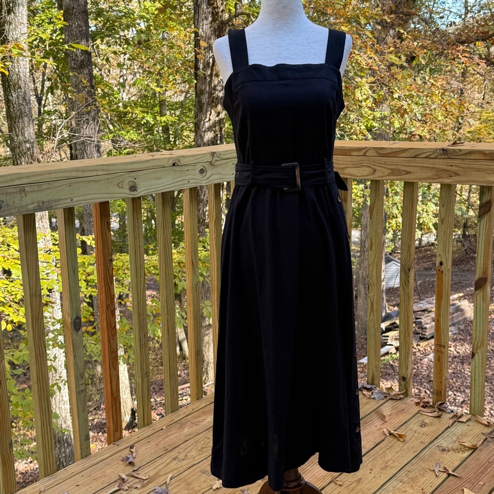 Nicole Miller Black Belted Linen Viscose Dress Medium